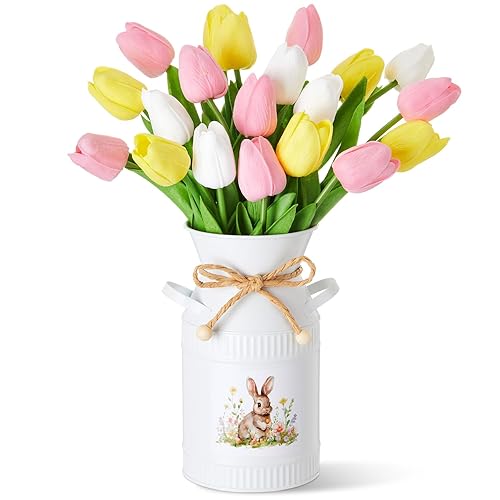 21 Pcs Artificial Tulip Centerpiece Decor with Vase Artificial Flower