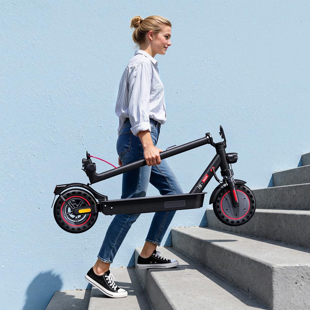 iScooter 10" Patinete Eléctrico Adultos Homologado DGT, 500W Motor, Autonomía De 30-40 KM, Máxima 25KM/H, Bocina, Timbre, Intermitentes, App, Frenado Doble, Plegable, Carga 120 KG, Bloqueo/Desbloqueo
