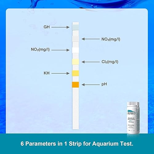 Miniatura 2 de RUNBO Tiras de prueba para acuario 6 en 1 para acuario de pecera de agua dulcesalada, 100 unidades de nitrato de prueba fácil y preciso, nitrito,