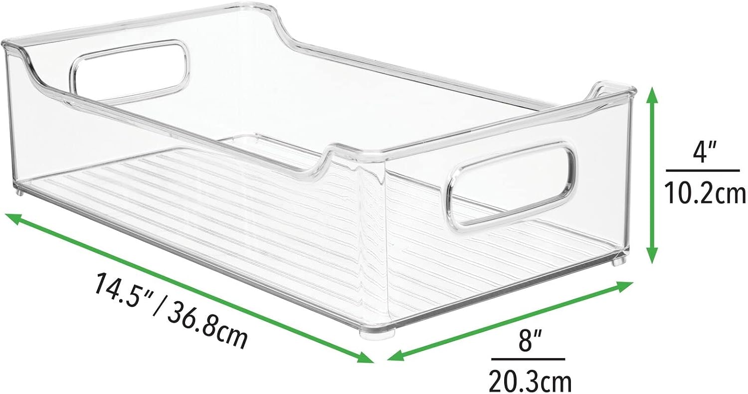mDesign Wide Plastic Kitchen Storage Container Bins with Handles -Organization in Pantry, Cabinet, Refrigerator or Freezer Shelves - Food Organizer for Fruit, Yogurt, Squeeze Pouches - Clear