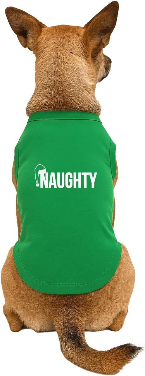 Naughty Dog Tee Shirt | Sleeveless Breeds | Christmas | Holiday Season | Winter Wonderland | Gift |Green, 2X-Large 105_Naughty