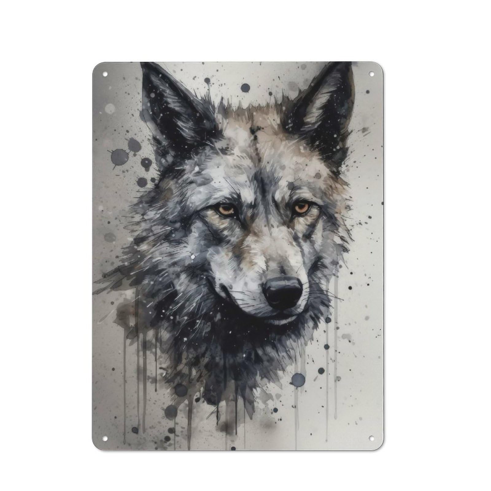 Junmoney Wolf Beauty Black Ink Rustic Metal Plaque 40X30cm For Guest Room Or Hallway, A Decorative Metal Sign For Guest Rooms And Hallways