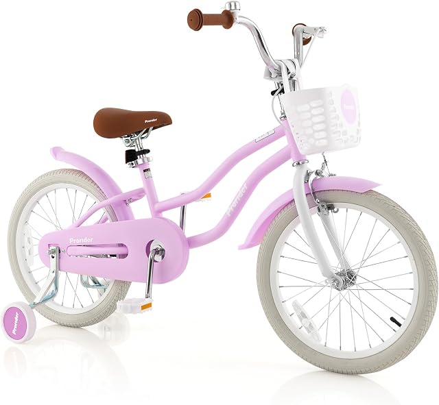 Baby Joy Les enfants font du vélo, 12 14 16 18 20 Inch Garçons filles vélo avec/Assise réglable, Panier amovible, Brake à main & Frein rétropédalage, roues d'entraînement ou kiosque à roulettes, vélo enfant avec multi-couleur