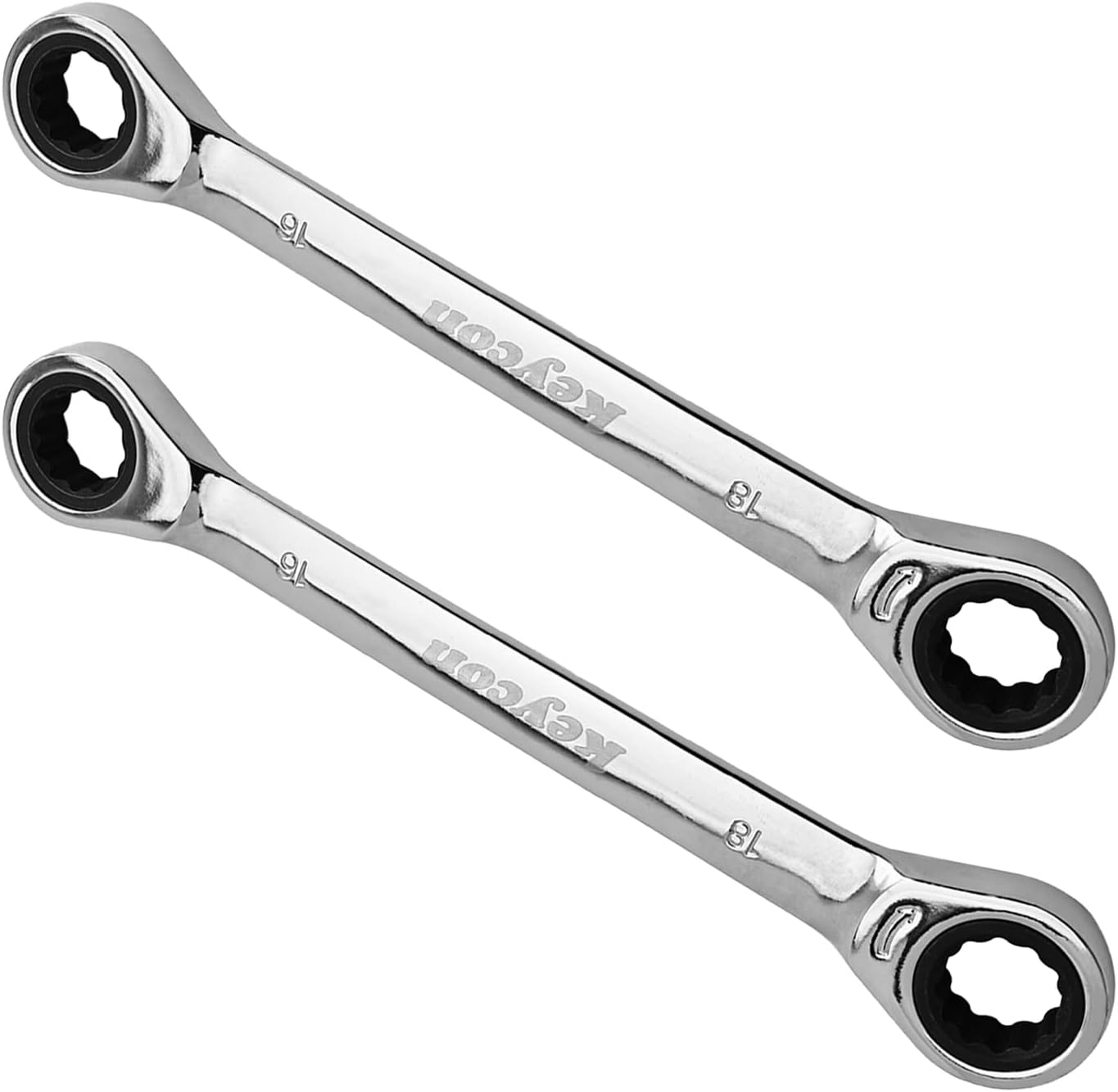 Auniwaig 2pcs Double Box End Ratcheting Wrench, Metric, 16mm x 18mm, 72-Tooth Double Box End Wrench Spanner, Cr-V