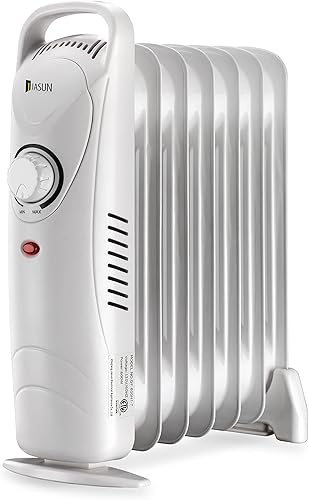 JASUN Calentador de radiador lleno de aceite con termostato ajustable, mini calentador de espacio portátil de 700 W para uso en interiores,