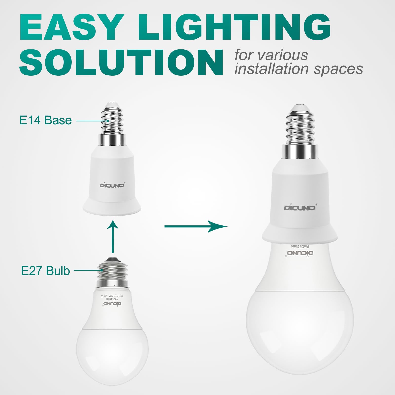 DiCUNO E14 a E27 Socket Adapter Socket Convertidor Adaptador de base para bombillas LED y bombillas incandescentes y halógenas y lámparas CFL, Casquillos de lámpara 2 Piezas
