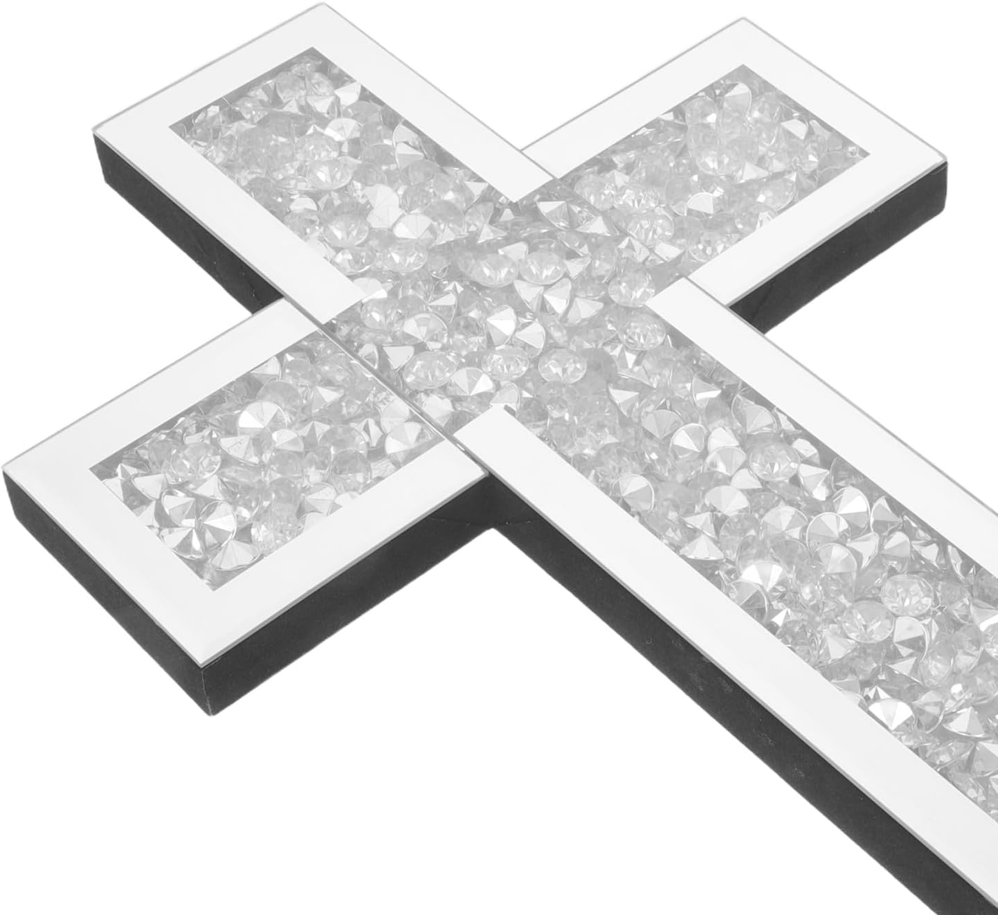 SOESFOUFU Cross Wall Decor: Glass Mirrored Frame Crucifix Religious Prayer Home Decor for Living Room, Bathroom, Bedroom, Dining Room, Church Table (Silver)