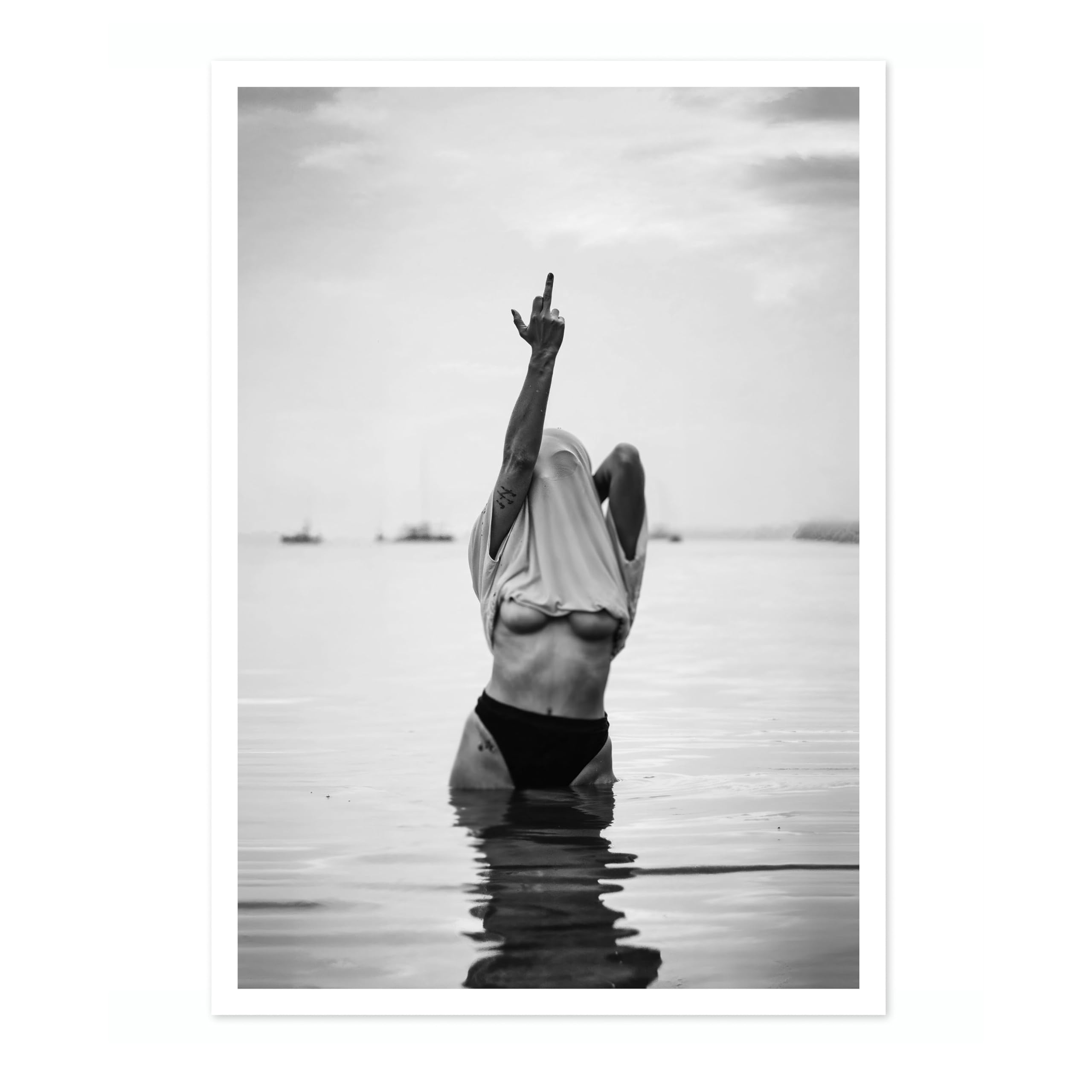 Swearing In The Sea Poster Black & White Vintage Photography Print Minimalist Modern Interior Decoration, Archival Matte, A5 (Print Only) - 21x14.8cm