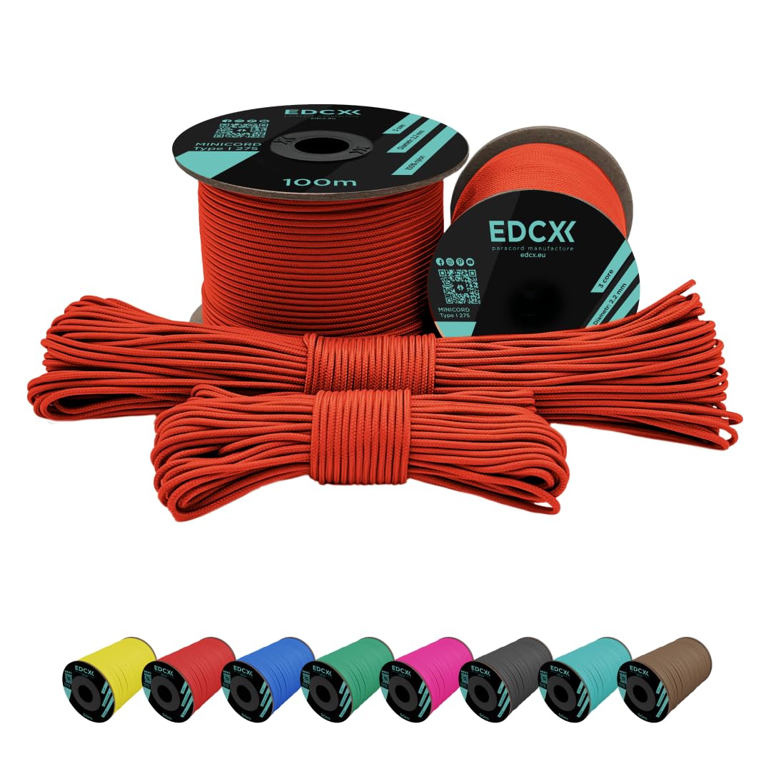 EdcX 2 mm Nylon Paracord 275 (15, 30, 50 and 100 m)- 100% Nylon rope, 3-Strand cord