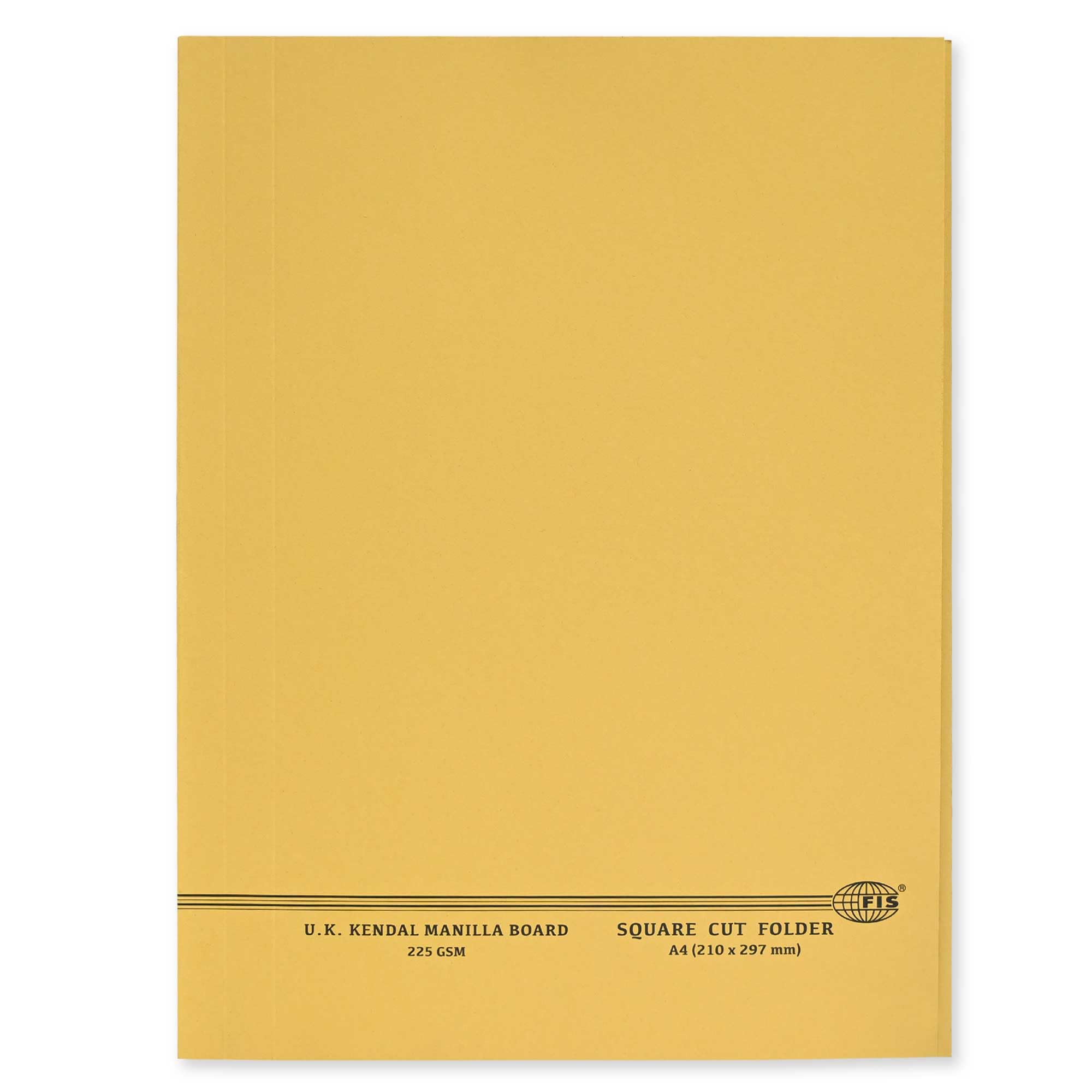 FIS® Square Cut Folders Without Fastener, Size A4(210x297mm), Kendal Manila, 225gsm, Packet of 100 Pieces, Yellow Color-FSFF9A4KYL