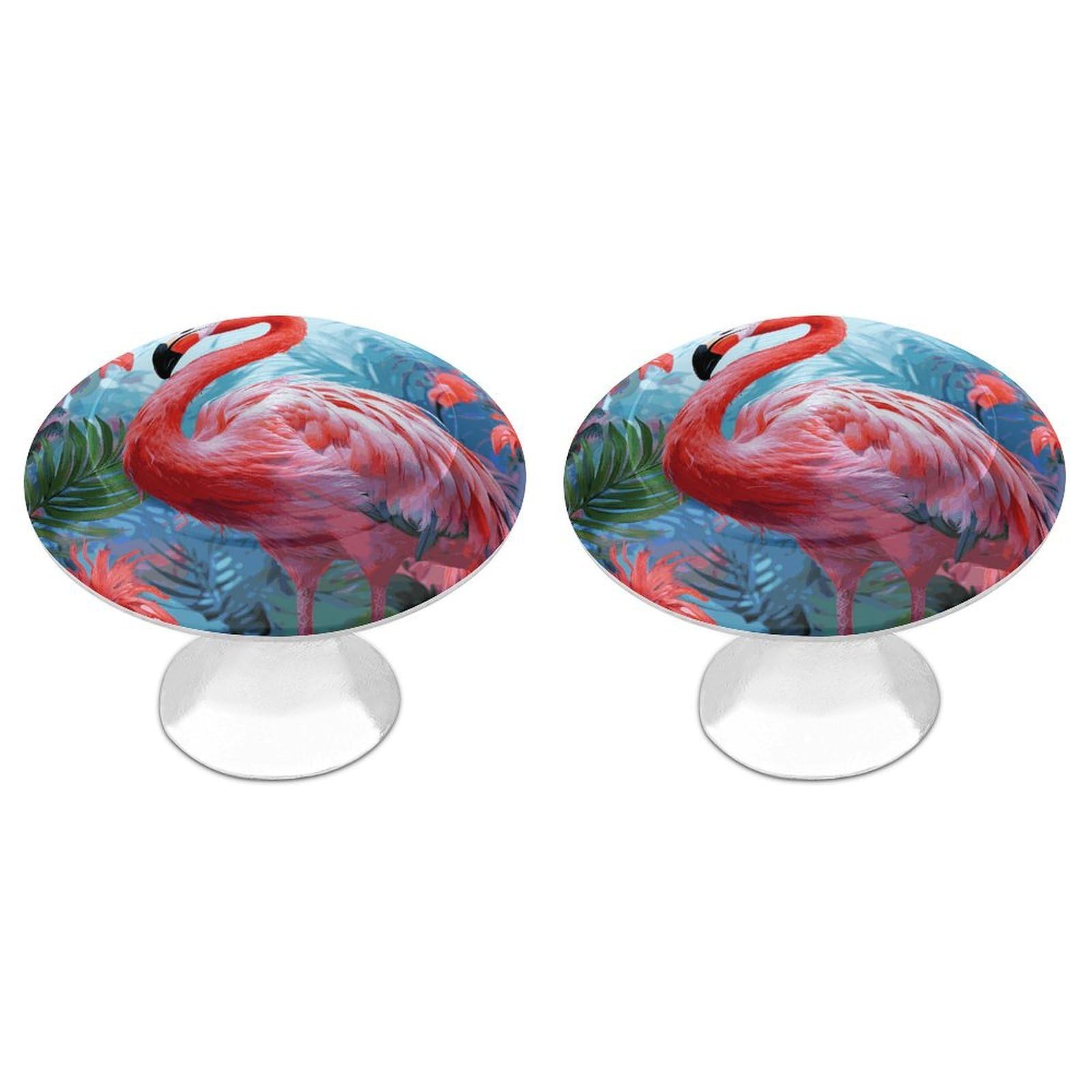 FekiLoot Painted Flamingo Cabinet Knob 2 Pack Mini Round Drawer Pulls Stainless Steel Dresser Drawer Knobs Kitchen Drawer Hardware for Bathroom Dresser Closet Door Knobs