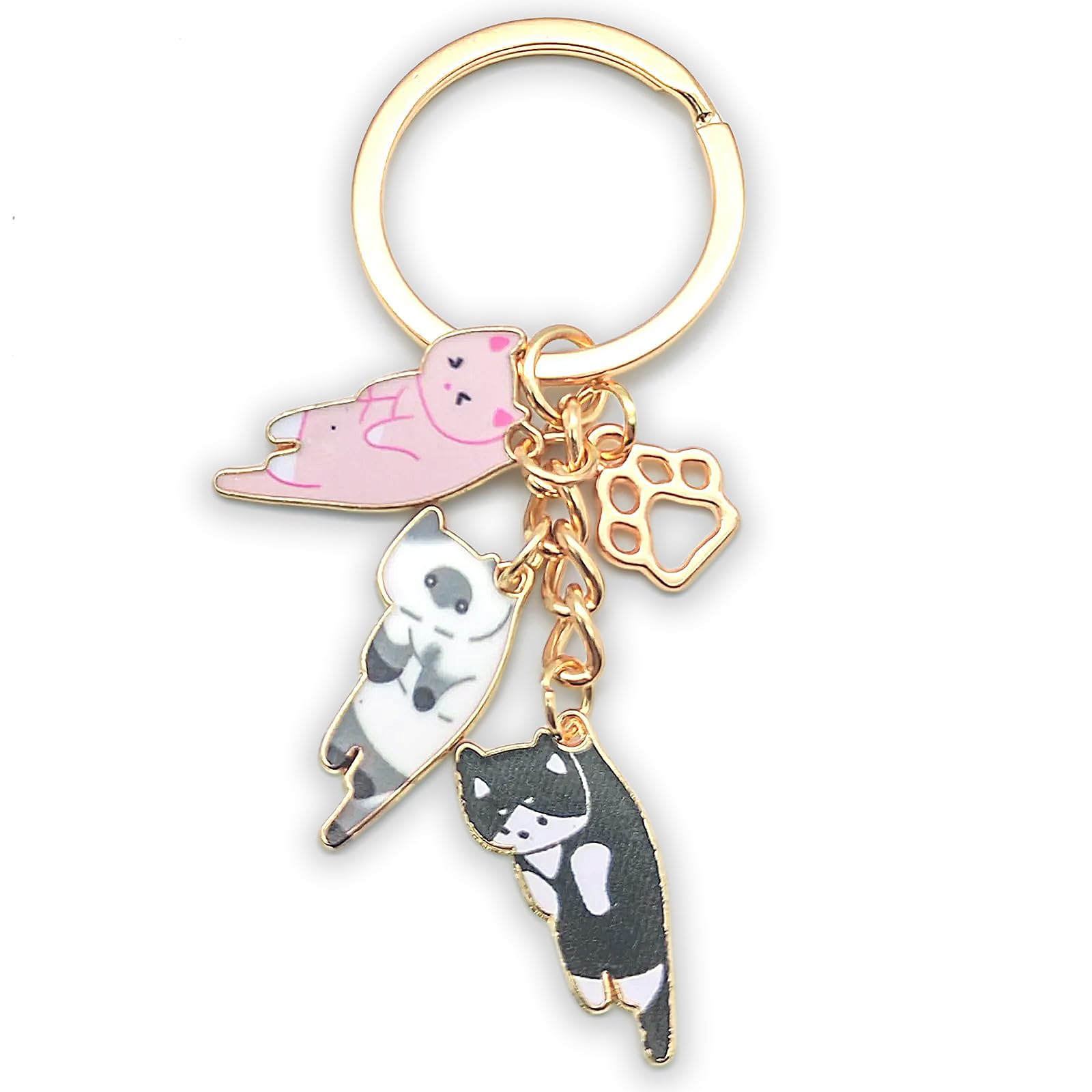 Zynara Schlüsselanhänger Katze, Süßer Schlüsselanhänger mit Drei Katzenanhängern in Rosa, Weiß, Schwarz, Geschenk für Frauen, Katzenliebhaber, Freunde
