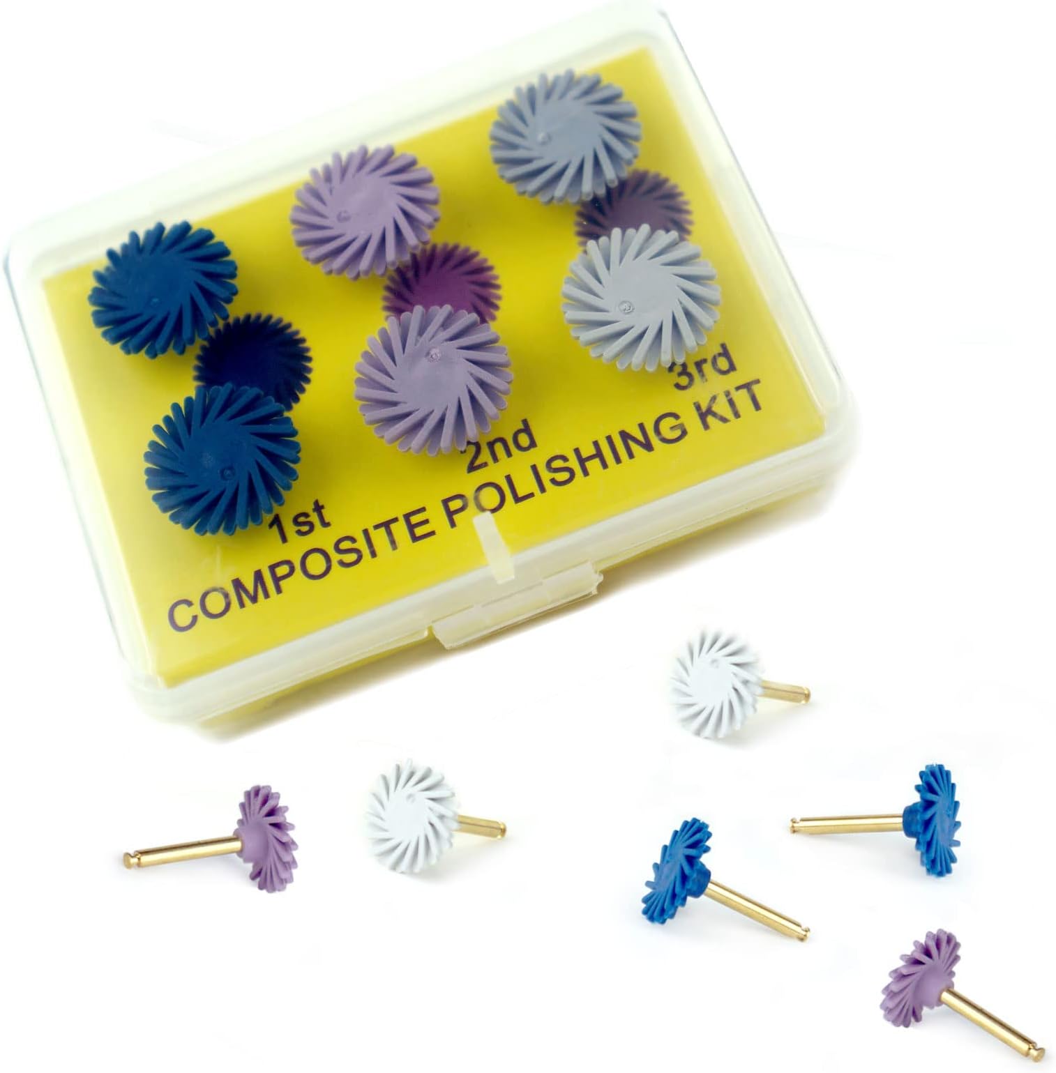 Dental Composite Resin Polishing Disc Polishe Wheels Brush Rubber Disc Kit Spiral Tooth Polisher Diamond System 6PCS