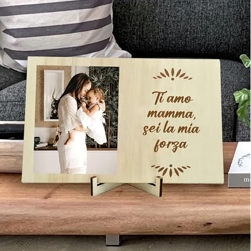 DPE - Targa Personalizzata su legno, Cornice foto con dedica, Regali Festa della Mamma, del Papà