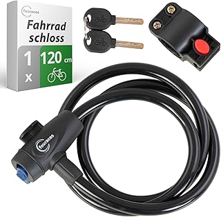 fouraces Fahrradschloss, 120cm Spiralschloss mit Halter, 2 Schlüssel, 12mm, Kabelschloss für Roller, Scooter, Cityroller, E-Roller, Rollator, Rad, Elektroroller, schwarz