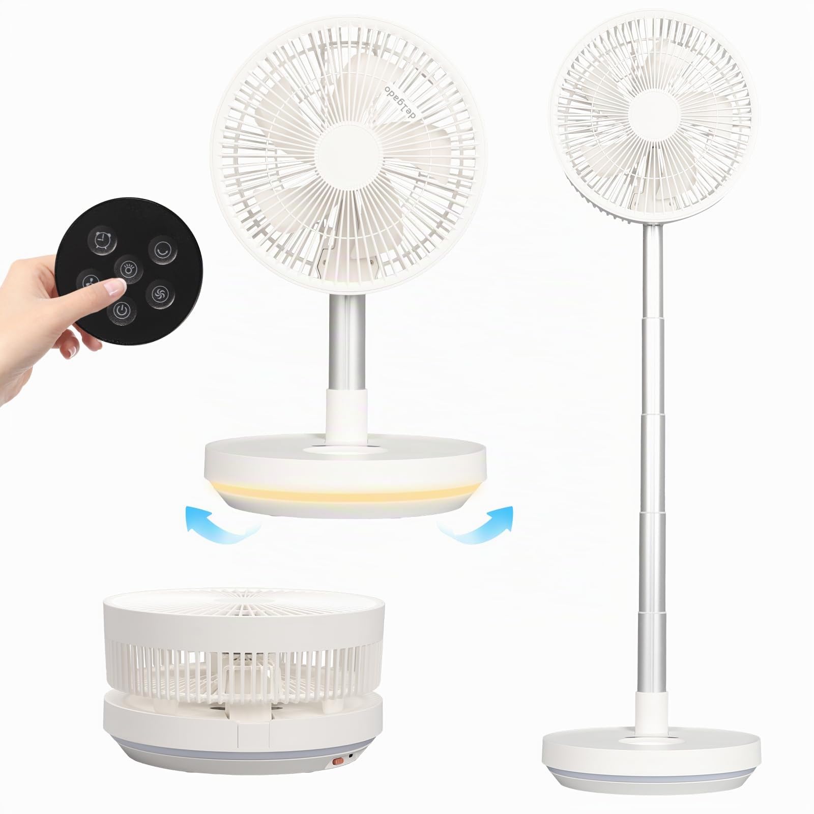 Ventilador de Pie Oscilante Portátil Plegable con Remoto, 5.5-36 pulgadas Altura Ajustable, 7200mAh USB C Pequeño Mesa Ventiladores Silencioso con Temporizador para Viajes Camping Dormitorio