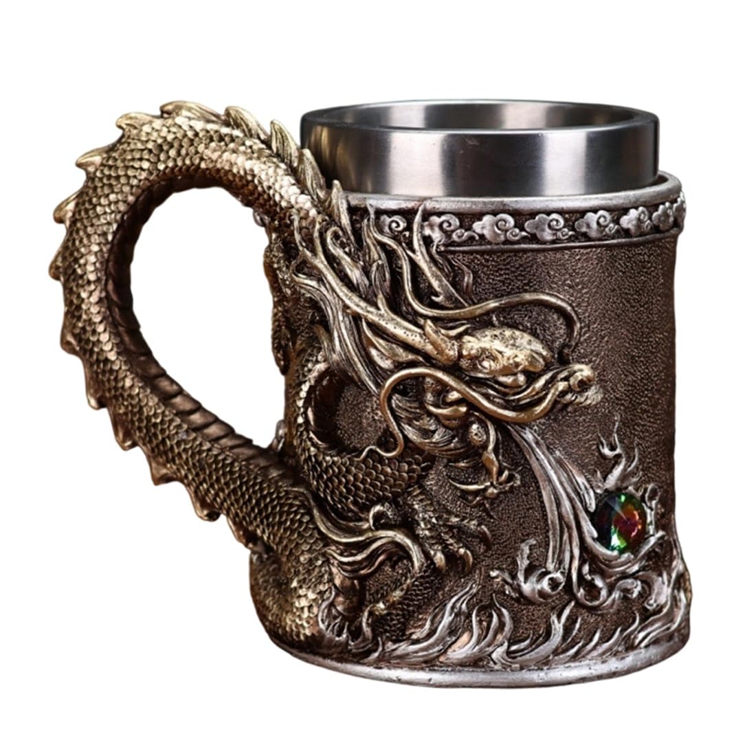 Vjsujehgy 500ML Golden Copper Dragon Beer Resin 304 Stainless Steel Medieval Tea Cup Coffee…