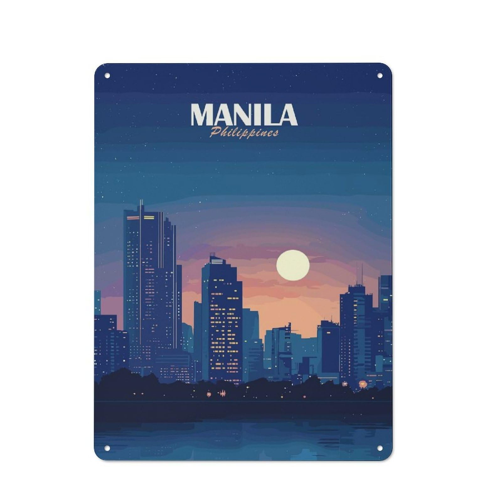 Junmoney Manila Philippines Cityscape At Night Vintage Tin Sign 40X30cm With For Man Cave Or Games Room, For Games Room Collectors