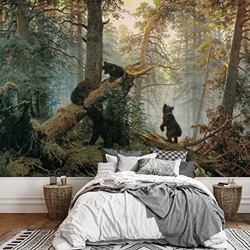 Wall26 - Morning In A Pine Forest (Bears Playing On A Fallen Tree) By Ivan Shishkin - Russian Realist Painter - Landscape Artist - Peel And Stick Large Wall Mural, Removable Wallpaper - 66X96 Inches #TOP1
