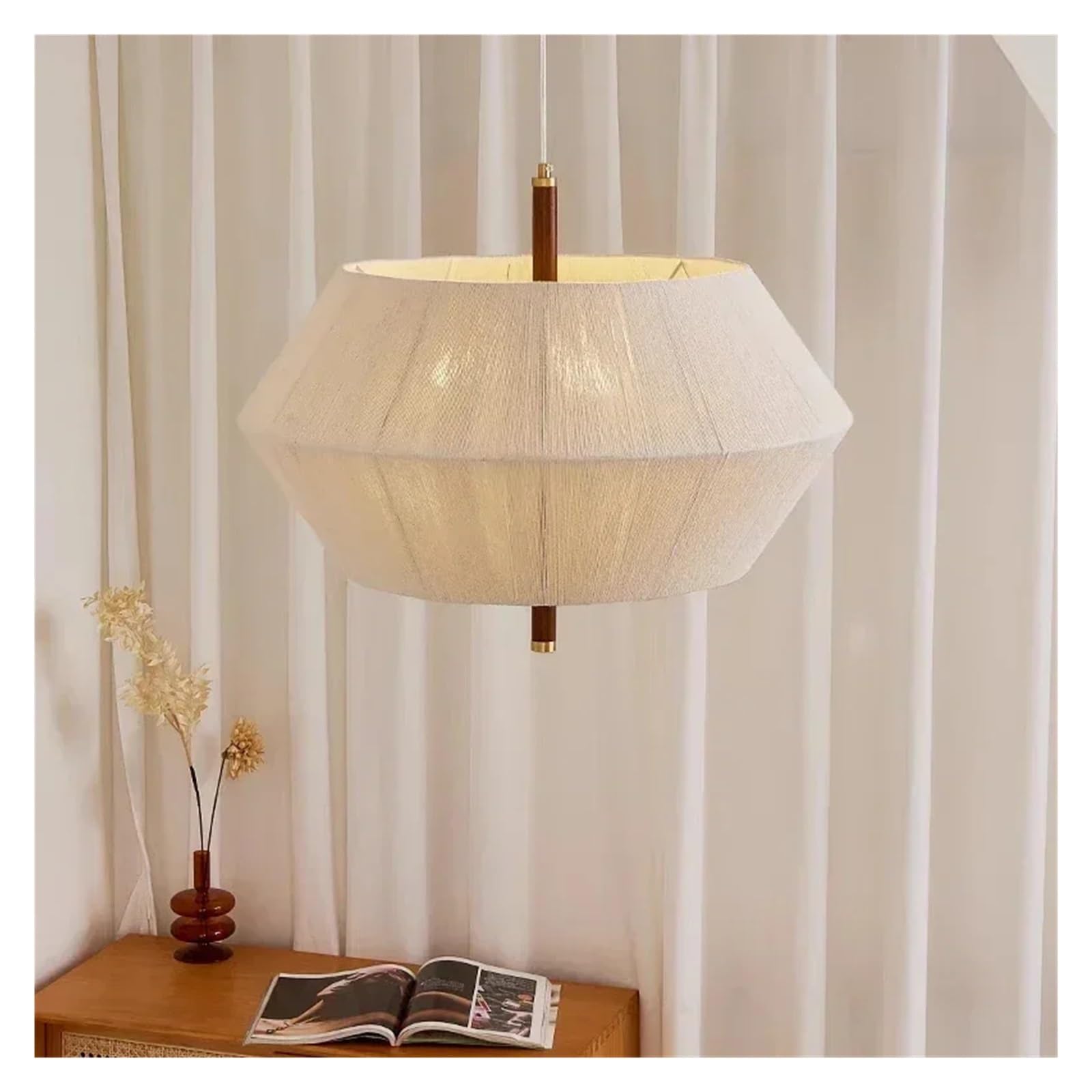 LYMSXAZOU Hemp Rope Rattan Led Pendant Light for Living Room Dining Hotel Wood Chandelier Hanging Lamp Fixture