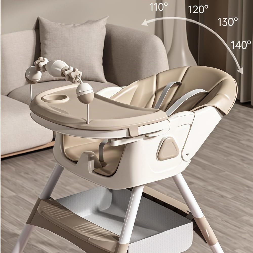 Klappbarer Babyhochstuhl Grau, Rädern, Aufbewahrungskorb