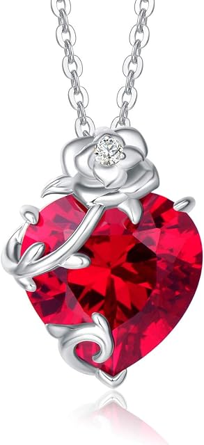 925 Sterling Silver Women Rose Heart Birthstone Necklace,Birthday Gift For Girls,45cm