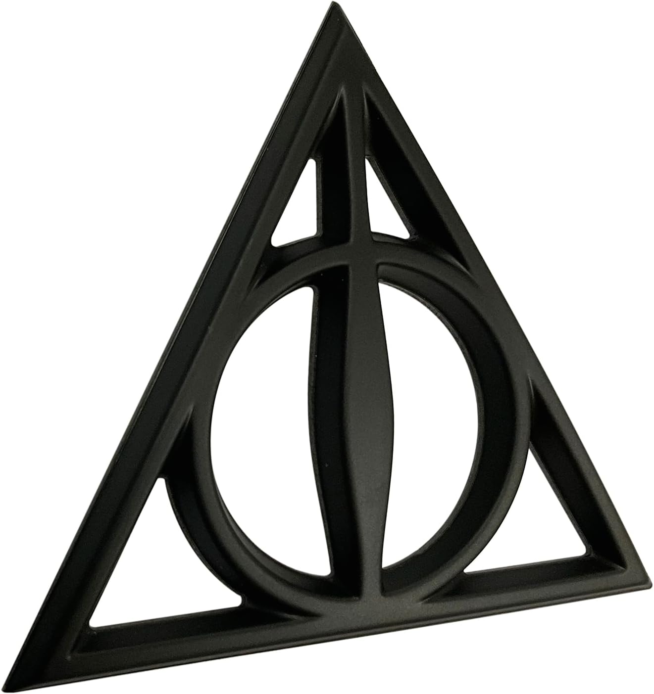 Fan Emblems Deathly Hallows Car Emblem - Harry Potter Symbol 3D Auto Badge - Color: Matte Black - Size: 3.7 x 3.2 x 0.2 inches - Officially Licensed Wizarding World Car Accessories