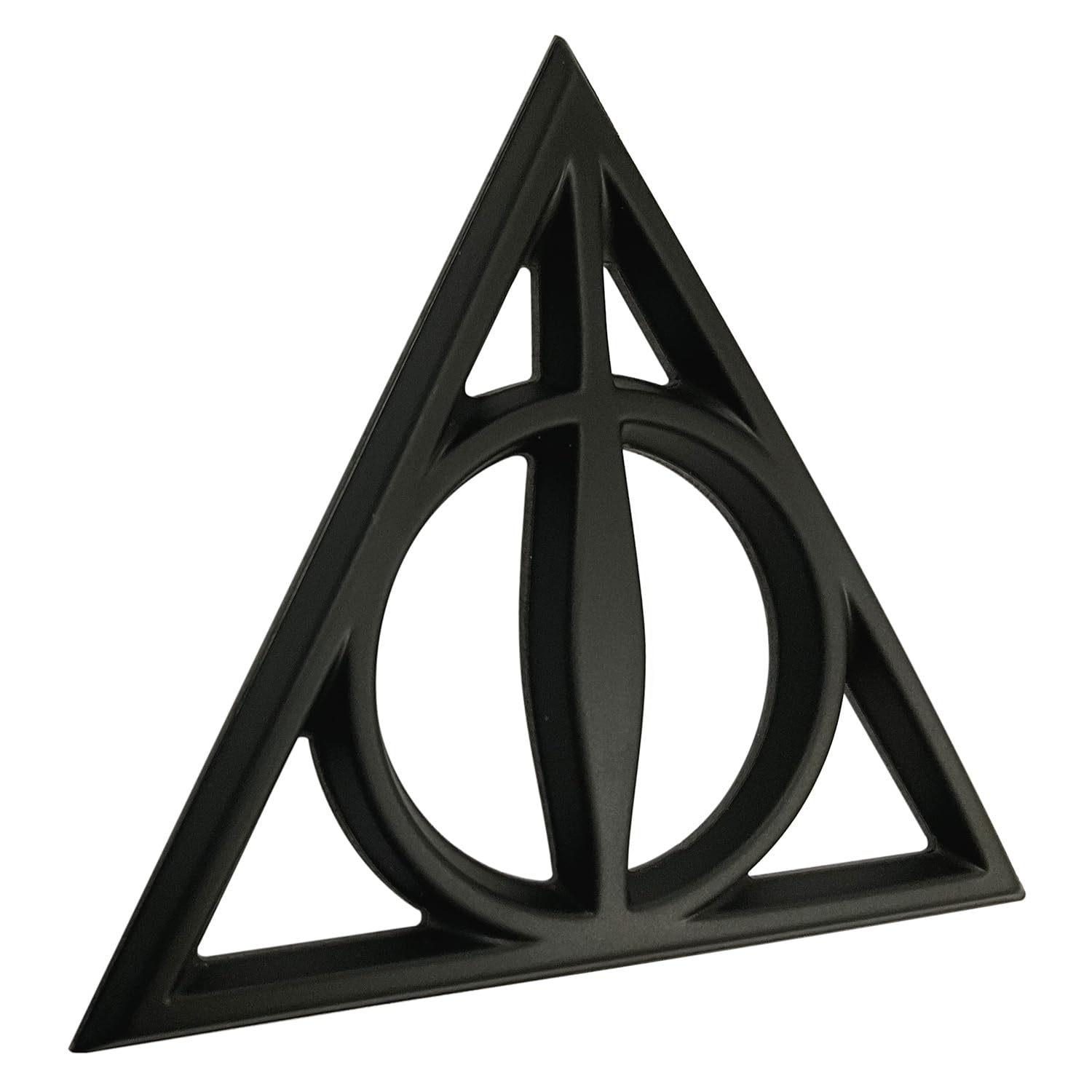 Fan Emblems Deathly Hallows Car Emblem - Harry Potter Symbol 3D Auto Badge - Color: Matte Black - Size: 3.7 x 3.2 x 0.2 inches - Officially Licensed Wizarding World Car Accessories