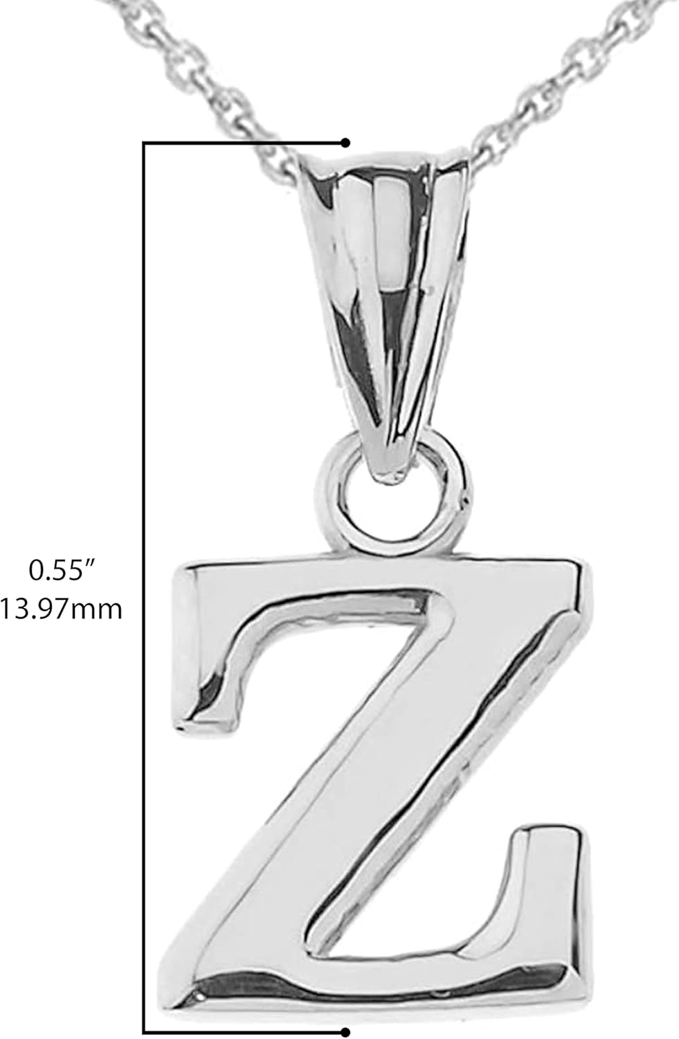 Claddagh Gold .925 Sterling Silver Dangling Initial Letter Z Charm Pendant with Rolo Chain - 16"