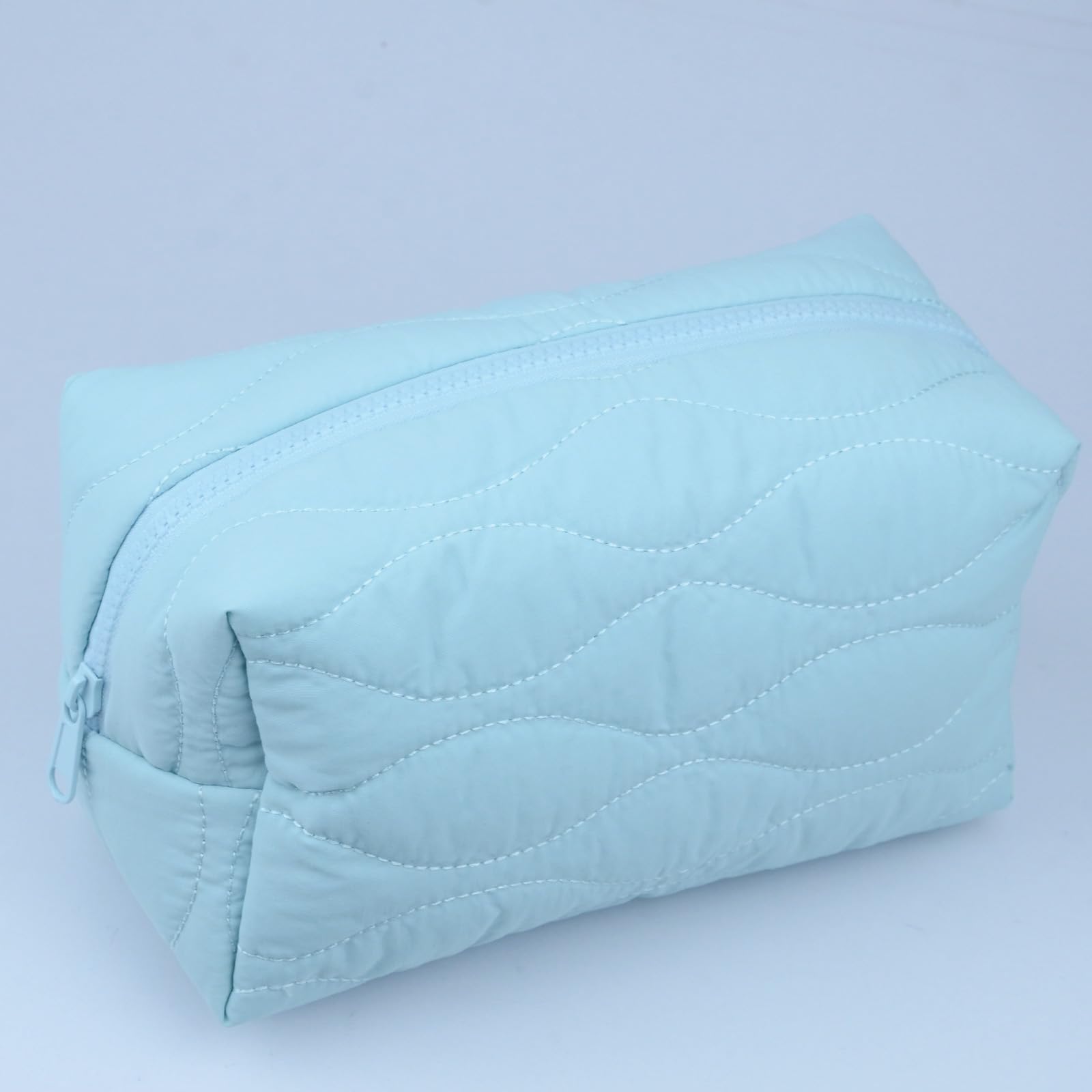 Cosmetic Bag with Zipper Puffy Padded Makeup Organizer for Handbag Travel Small Pouch Purse for Women Girls Waterproof Portable Lake Blue - Image 2