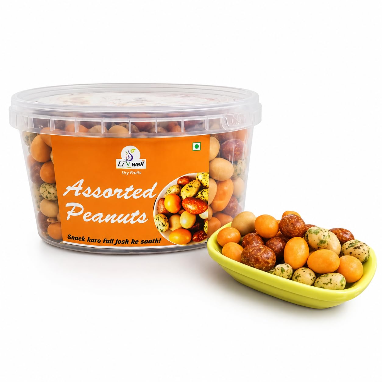 LIVWELL Assorted Peanuts | Crunchy Coated Peanut Mix | Flavoured Peanut Snacks | Ready to Eat Namkeen | Party & Tea Time Snack | Reusable Tub Pack 500g-image-35