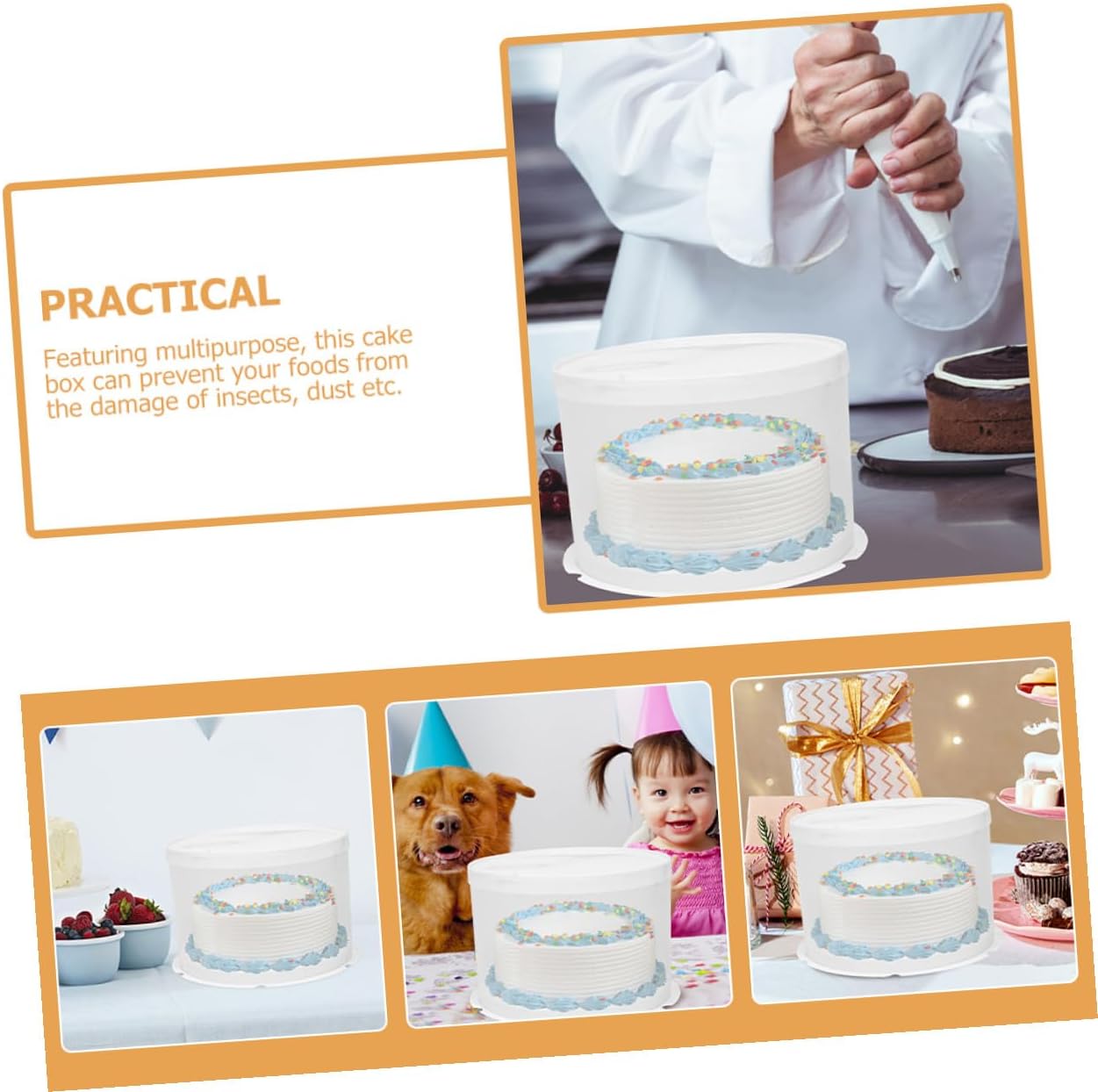 5pcs round Cake Boxes with Lids 8-inch Plastic Single-layer Birthday Cake Carriers for Delicate Preservation and Transport