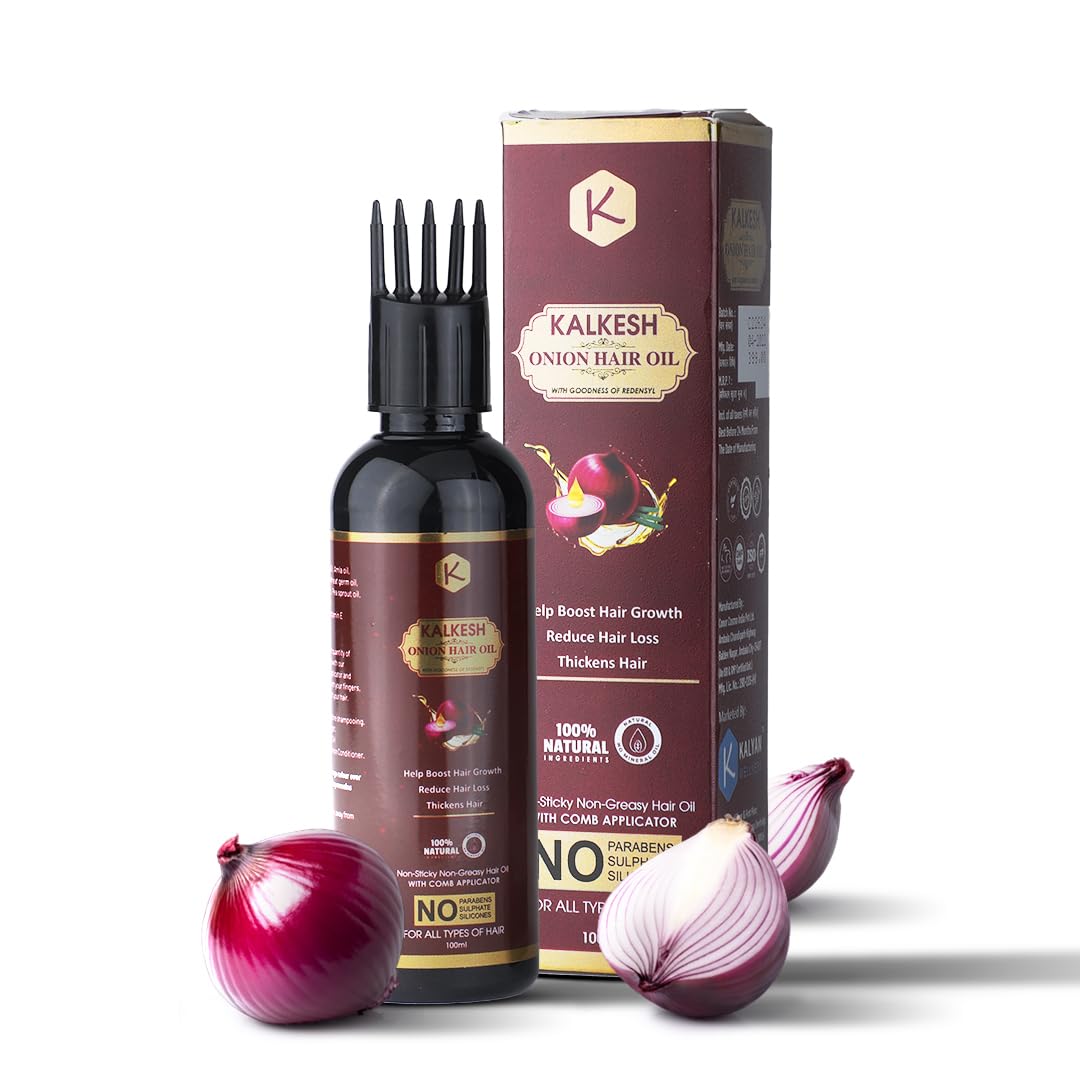 KALYAN WELLNESS Kalkesh Onion Hair Oil With Comb Applicator | 100ml | Useful For Making Hair Thick & Strong | Contains Redonion, Almond, Redensyl & Bhringraj | All Hair-Types |