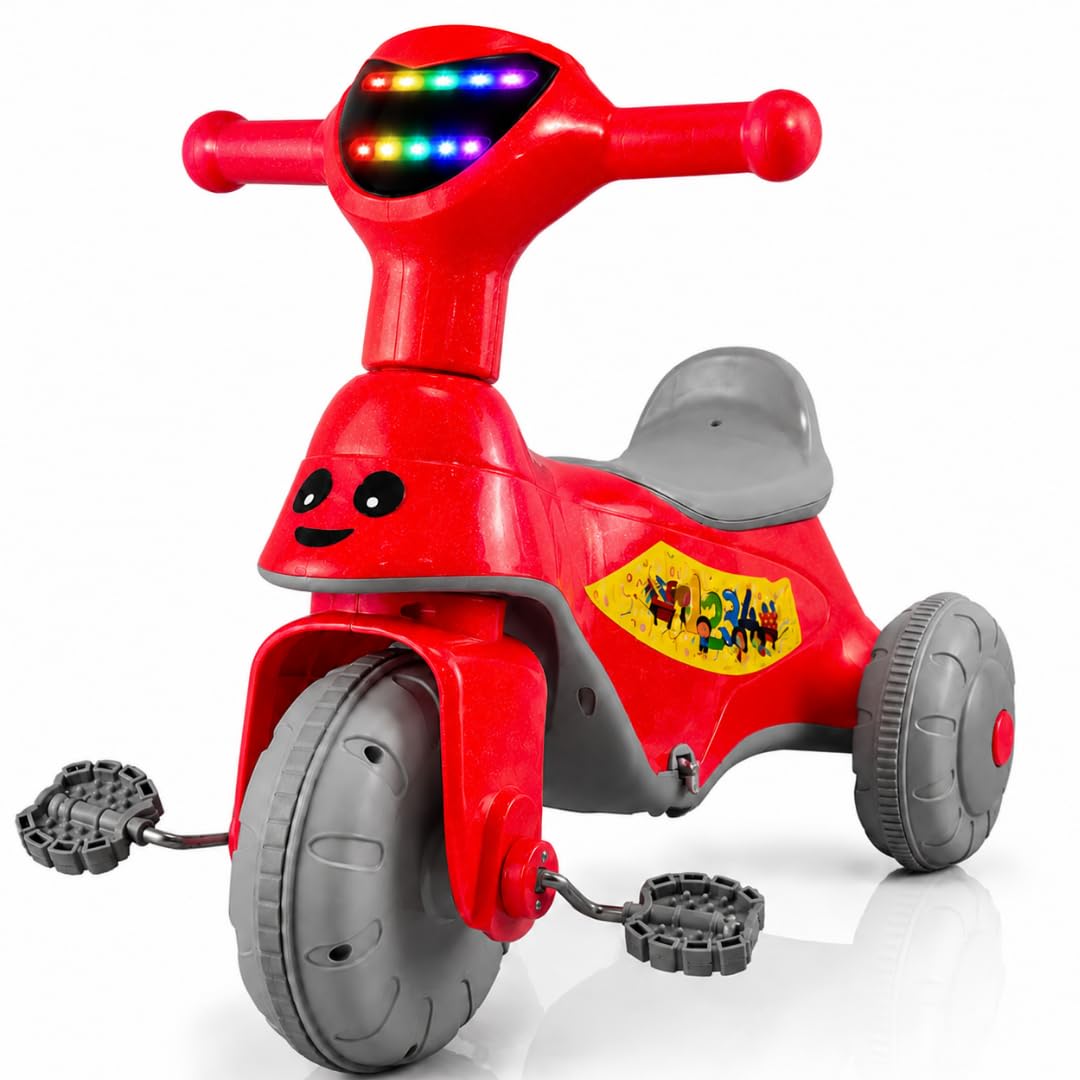 Little Pup Kids Tricycle Ride-On Toy for Toddlers | Musical LED Light Baby Cycle | Detachable Pedals, Wide Seat & Storage | Ride On Trike for Boys & Girls 1-3 Years-image-3