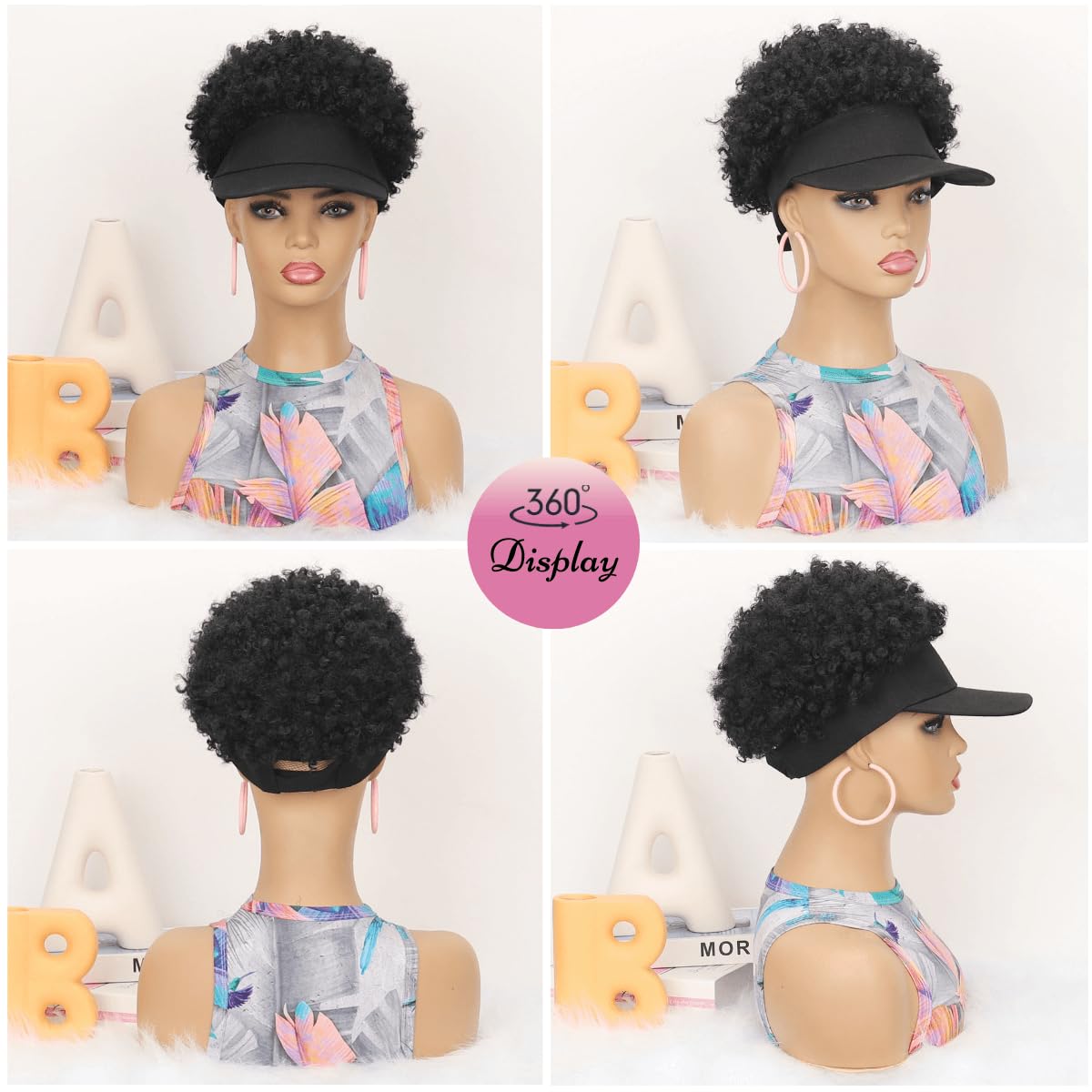 Amazon.com: VAVANGA Black Baseball Cap with Short Afro Kinky 