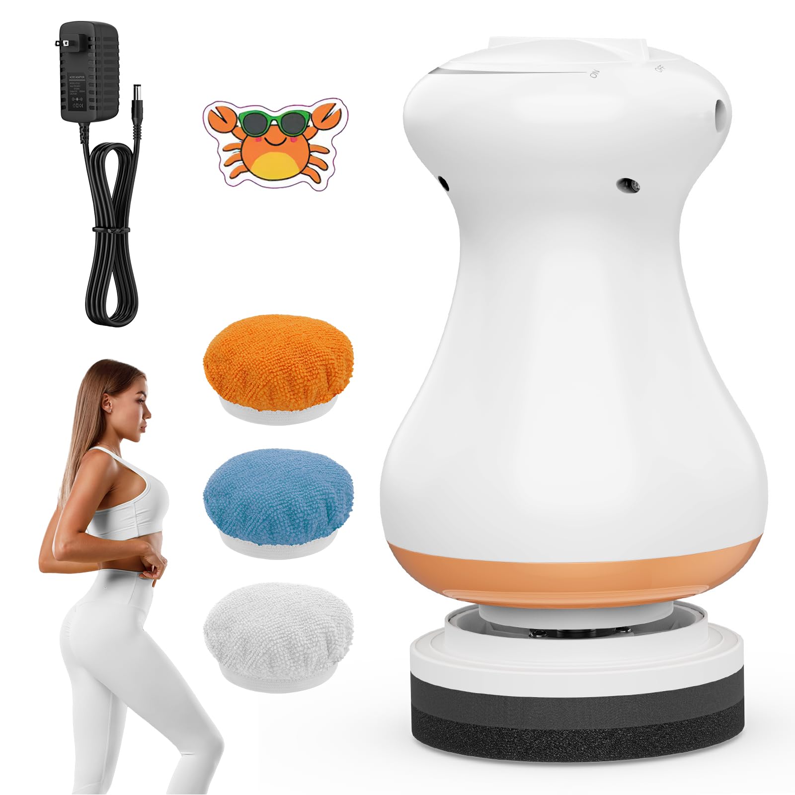 Electric Cellulite Remover Body Sculpting Machine V7.3 with 1 Massage Heads and 3 Skin Friendly Washable Pads, Hand-held Beauty Sculpt Massager for Legs—Very Light Grey