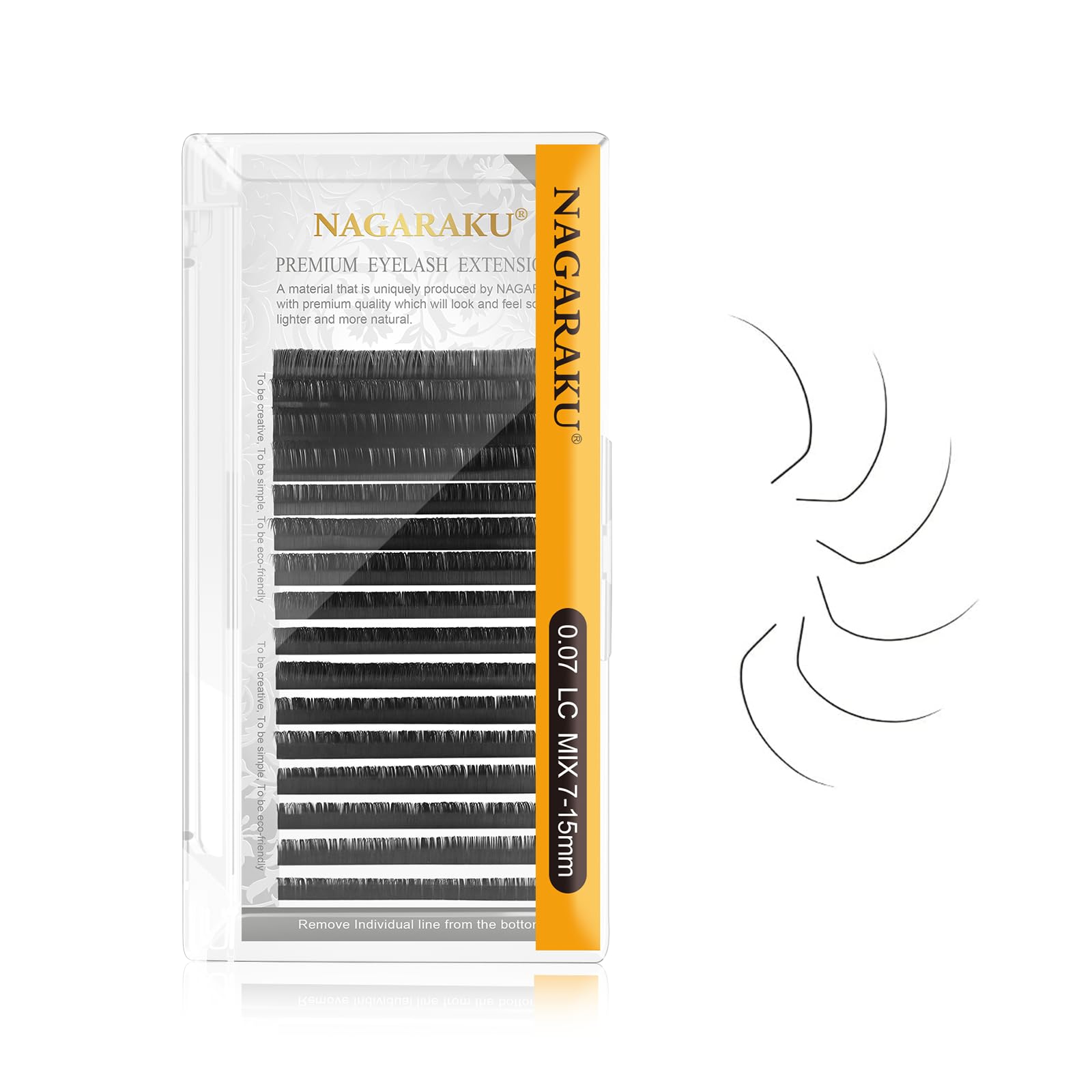 NAGARAKU Eyelash Extensions Individual Mega Volume Lashes Manual Fan 0.07mm LC Curl 7-15mm Mix Tray Classic Matte Black Natural Faux Mink False Lash 16 Rows