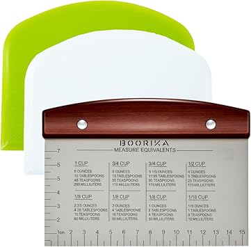 BOORIKA Dough Scraper & Bench Scraper Kitchen Stainless Steel Sourdough Tools Dough Cutter for Sourdough Bread, Pizza, and Flat Top Griddles Chef Approved Dark