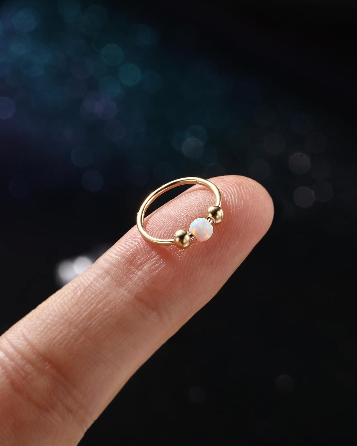 Jewseen 14K Gold Nose Rings for Women 20G Opal Septum Nose Ring 14K Yellow Gold Rook Daith Piercing Jewelry Hoop for Women