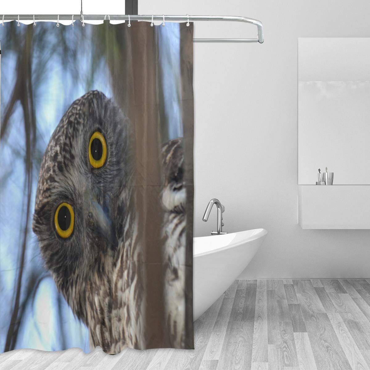 Amazon Com Tropicallife Shower Curtain Animal Owl Curious Bird Theme Waterproof Polyester Fabric Bathroom Set Home Modern Art Decor 72x72 Inch With 12 Hooks Home Kitchen