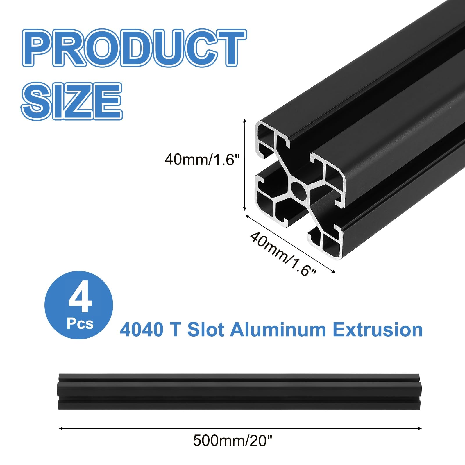 QUARKZMAN 4 szt. Szyna liniowa anodowana czarna 4040 wytłaczana aluminium z gniazdem w kształcie litery T, europejski standardowy profil 500 mm do drukarek 3D DIY projekty CNC