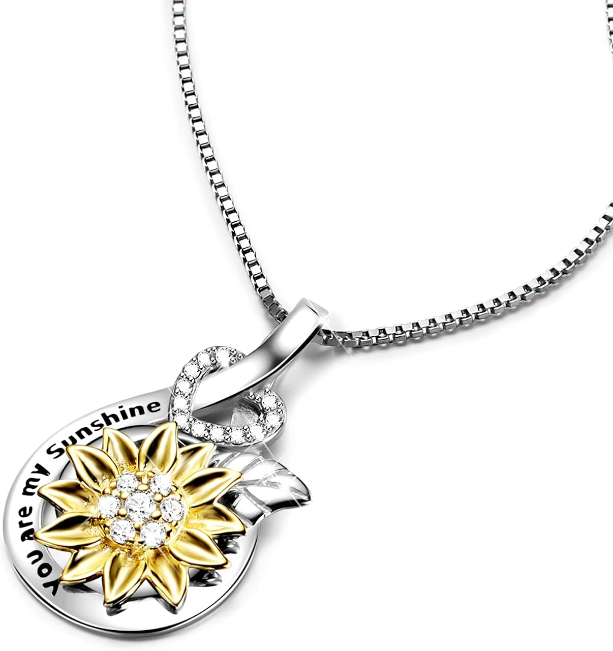 VANLAMS Sunflower Necklace for Women, Love Heart Pendant Necklace You Are My Sunshine Jewelry, Mothers Day Gifts Necklaces Gifts for Mom Wife Girlfriends Daughter - Image 2