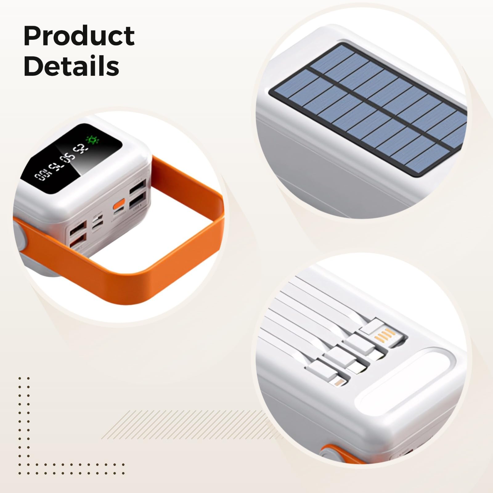 Akumulator solarny 60 000 mAh z wbudowanym kablem, wyświetlaczem LED, wieloma portami USB do szybkiego ładowania na zewnątrz