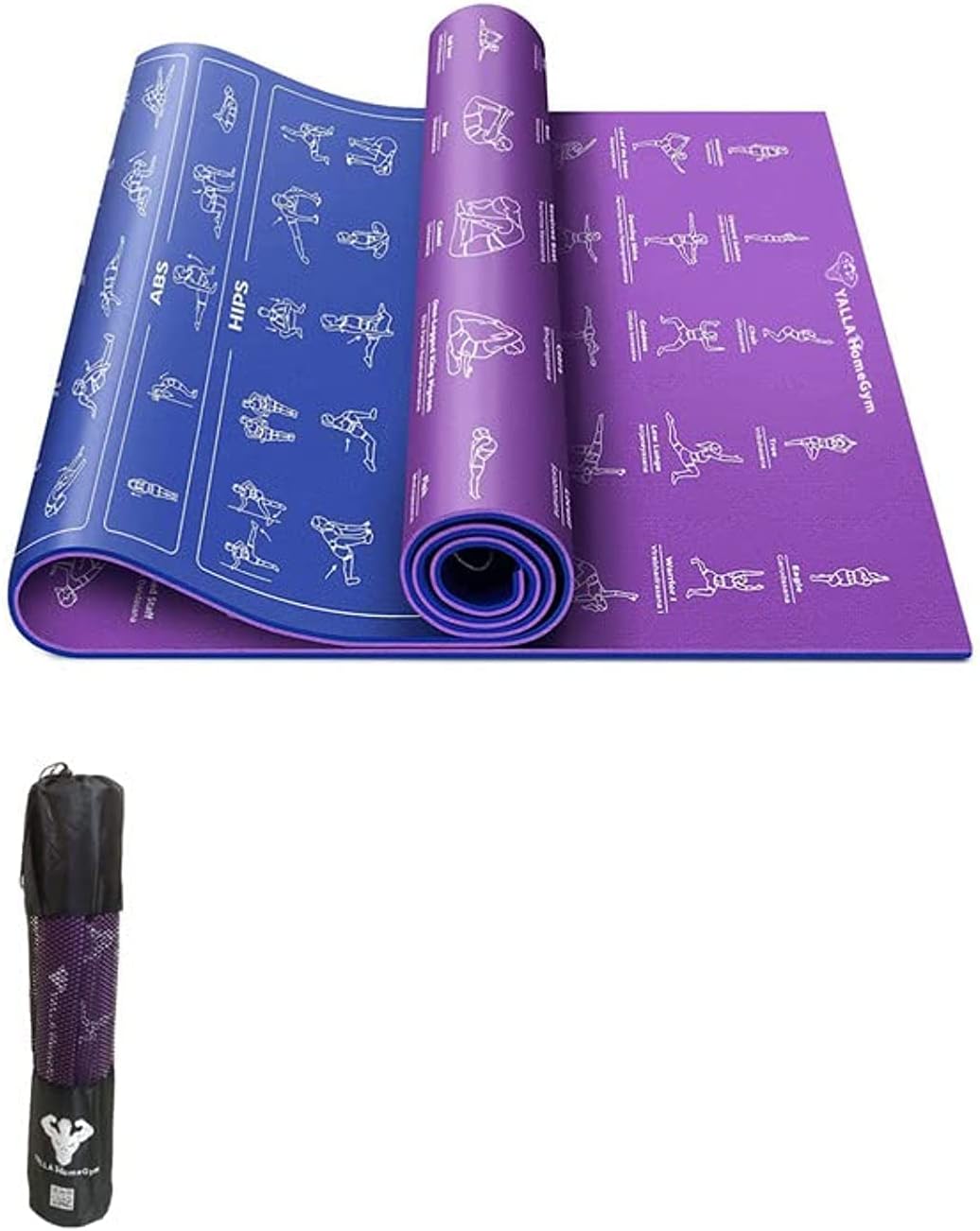 YALLA HomeGym Exercise Guided Yoga Mat Non Slip, EcoFriendly Fitness Exercise Mat with Carrying