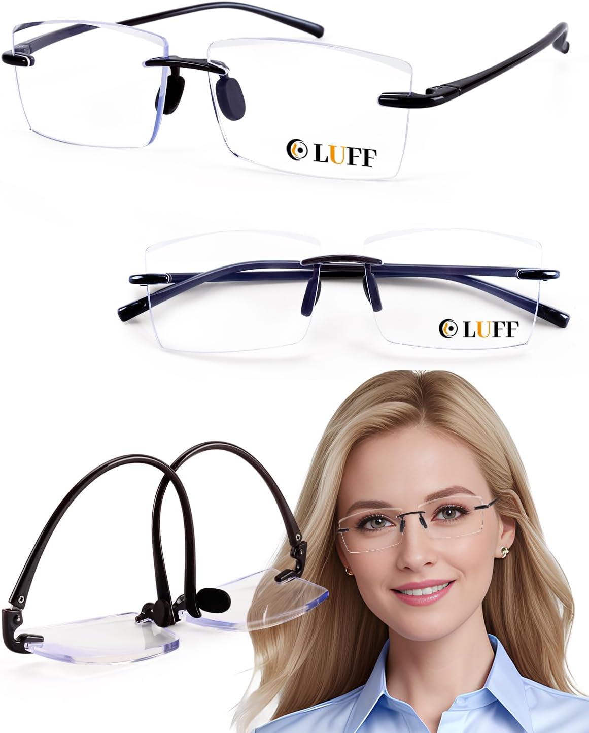 LUFF Reading Glasses for Women,Blue Light Mens Reading Glasses,Lightweight Comfortable Flexible Readers,Anti Eyestrain 3PACK