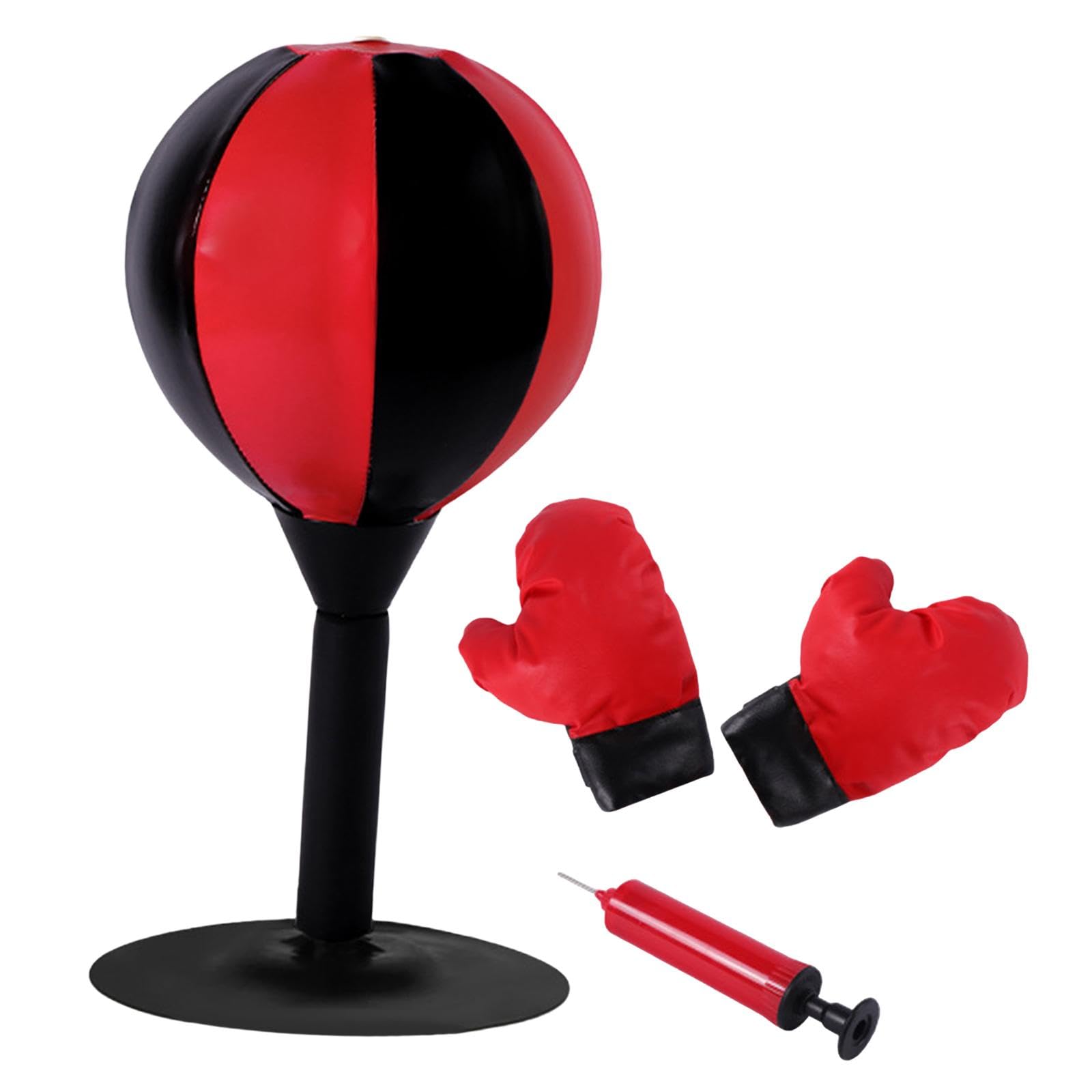 QSTDGVPW Desktop Punching Bag Boxing Ball PU Fitness Equipment Gear Workout Suction Cup Kickboxing Bag Speed Ball Boxing Bag, Black Red w Gloves