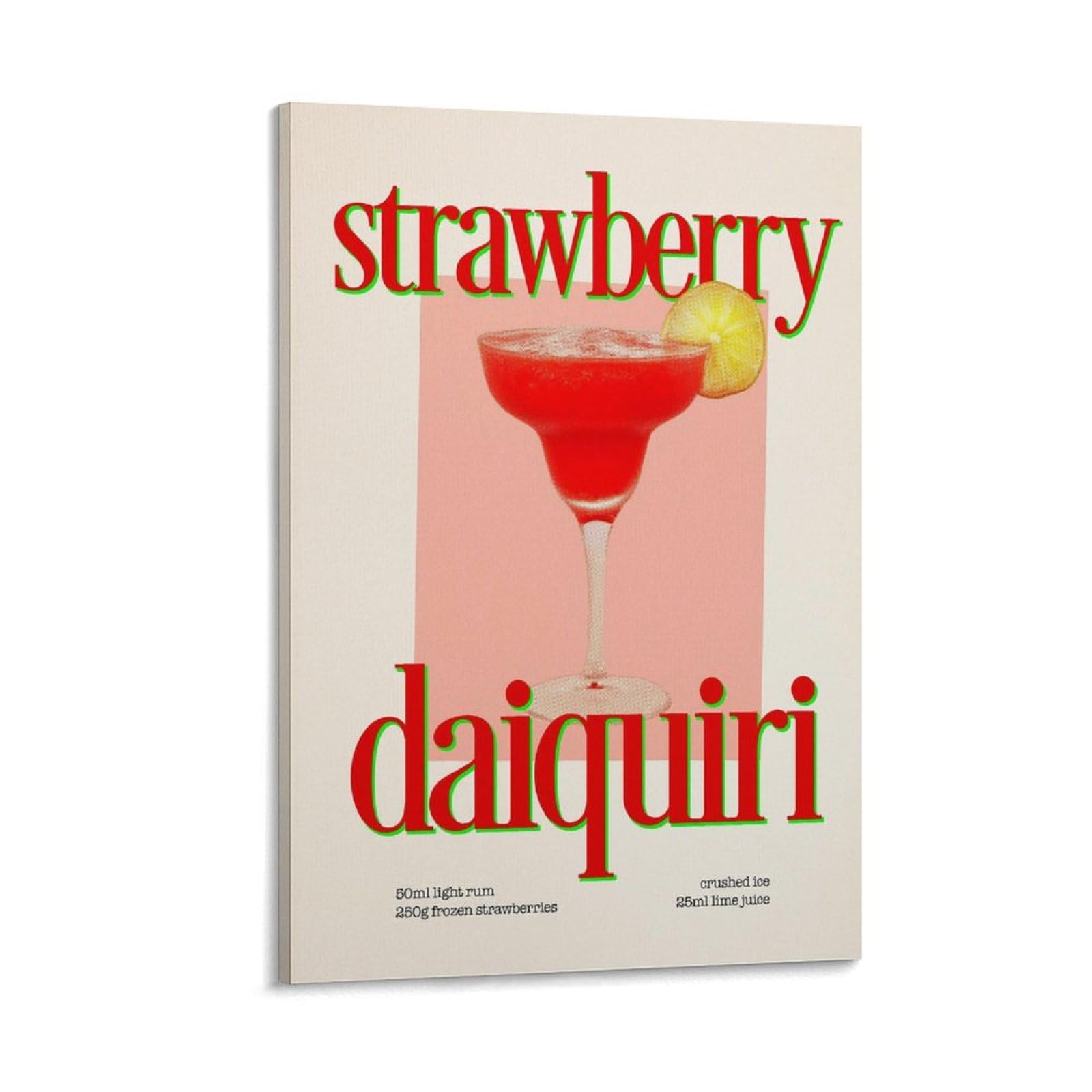 Fupmtklt Frame-Style Strawberry Daiquiri Cocktail Canvas Poster Bedroom Decor Landscape Office Room Decor Gift 12X18inch(30X45cm)