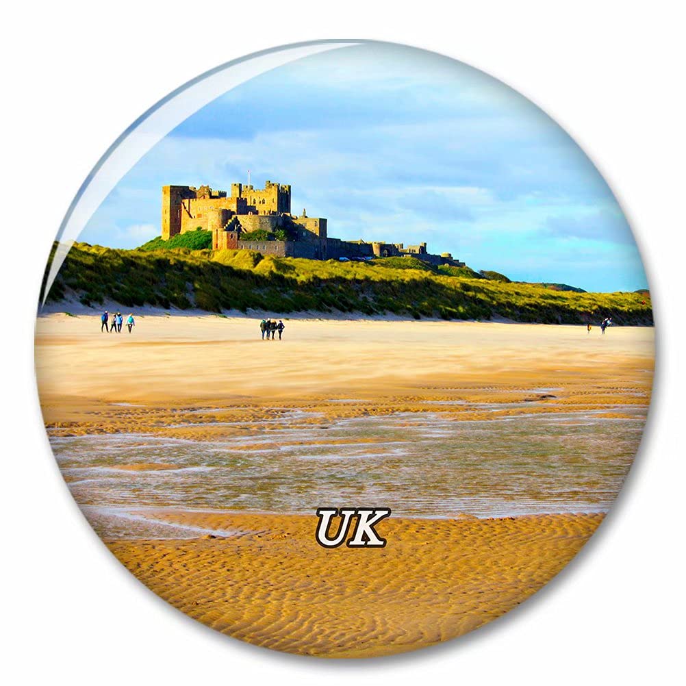 Kxrsm Bxtkpq-Uk-5859 Uk England Bamburgh Castle Coast Beach Northumberland Fridge Magnet Decorative Magnet Bottle Opener Tourist City Travel Souvenir Collection Gift Strong Refrigerator Sticker