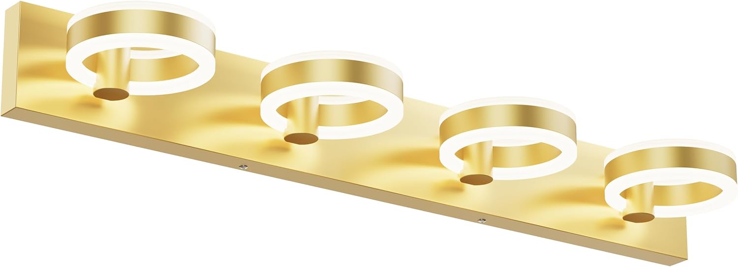 PHIXART 4 Light Bathroom Vanity Light Metallic Gold Vanity Light Acrylic LED Up and Down Dimmable Lighting 33 inch Bathroom Light Fixtures 4 Lights Gold