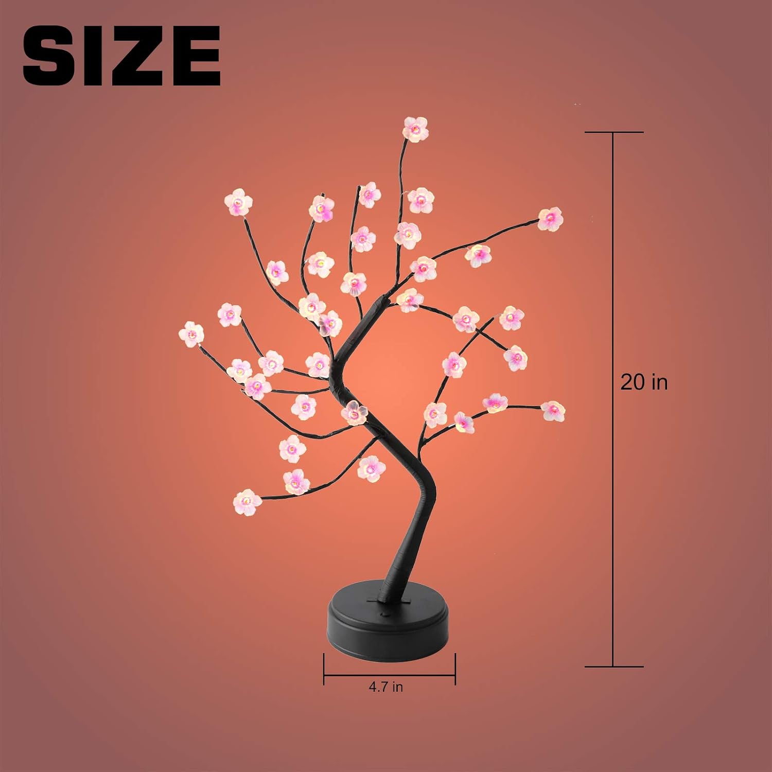 Yiliaw Tabletop Bonsai Tree Light with 35 LED Cherry Blossoms Tree Lamp,DIY Artificial Lamp Tree Lamp,USB or Battery Powered,for Bedroom Desktop Christmas Party Indoor Decoration Night Light